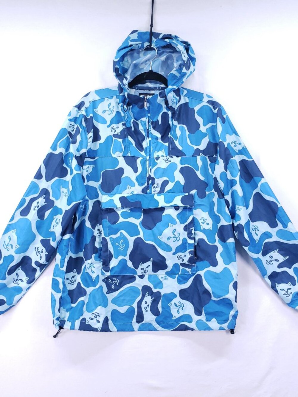 RIPNDIP Nerm Camo Packable Jacket Medium Blue Cat Hooded Half Zip Streetwear